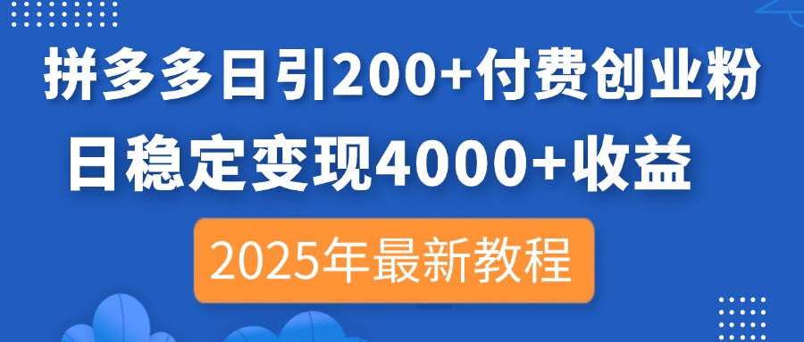 （14217期）拼多多日引200+付费创业粉，日稳定变现4000+收益，2025年最新教程-vip网创吧