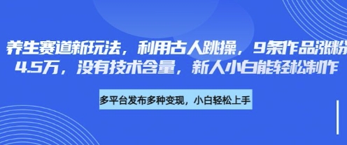 养生赛道新玩法，利用古人跳操，9条作品涨粉4.5W，没有技术含量，新人小白能轻松制作-vip网创吧