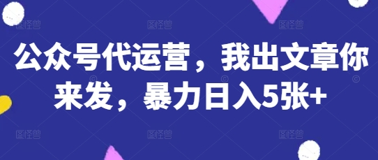 公众号代运营，我出文章你来发，暴力日入5张+【揭秘】-vip网创吧