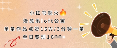 小红书超火的治愈系loft公寓，单条作品点赞16W，3分钟一条，单日变现数张-vip网创吧
